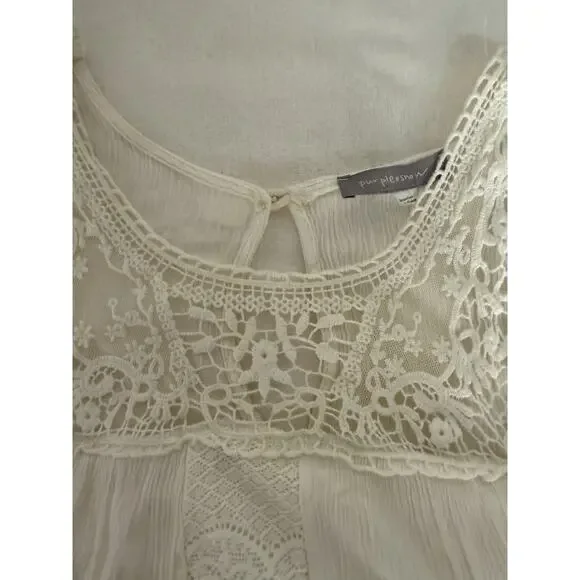 "Little White Dress" Boho Gauzy Crotchet Layered Beach Dress/Ethereal Cottage M‎ - Picture 5 of 6